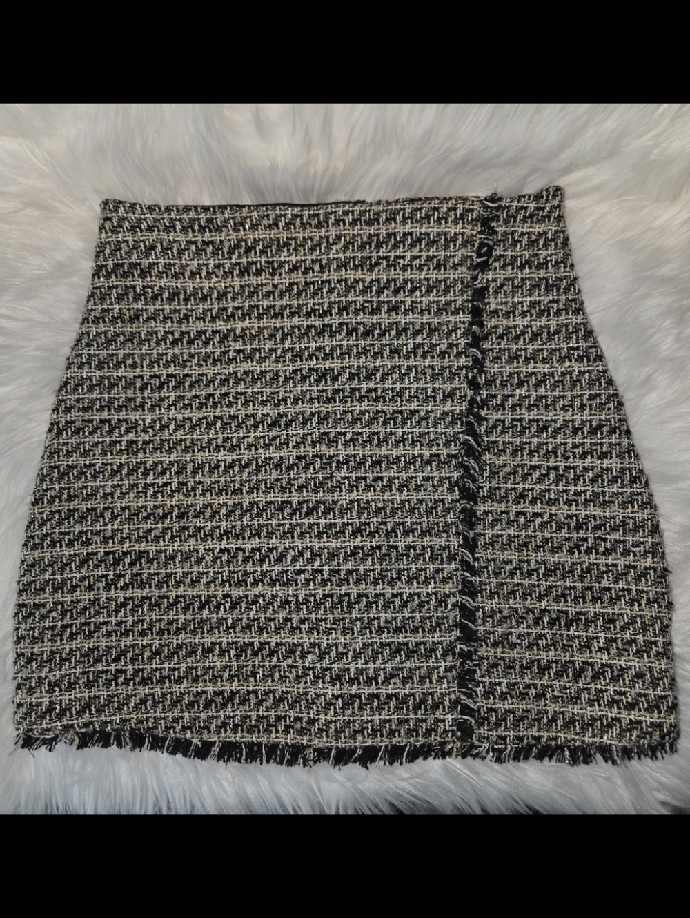 Express Black & Cream And Gold Tweed Mini Skirt